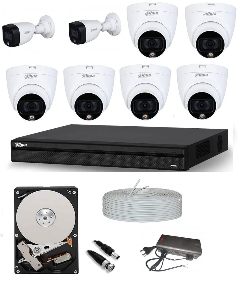 DAHUA Full Color Night Vision HD CCTV Security Camera Combo Set 2MP-8CH Kit
